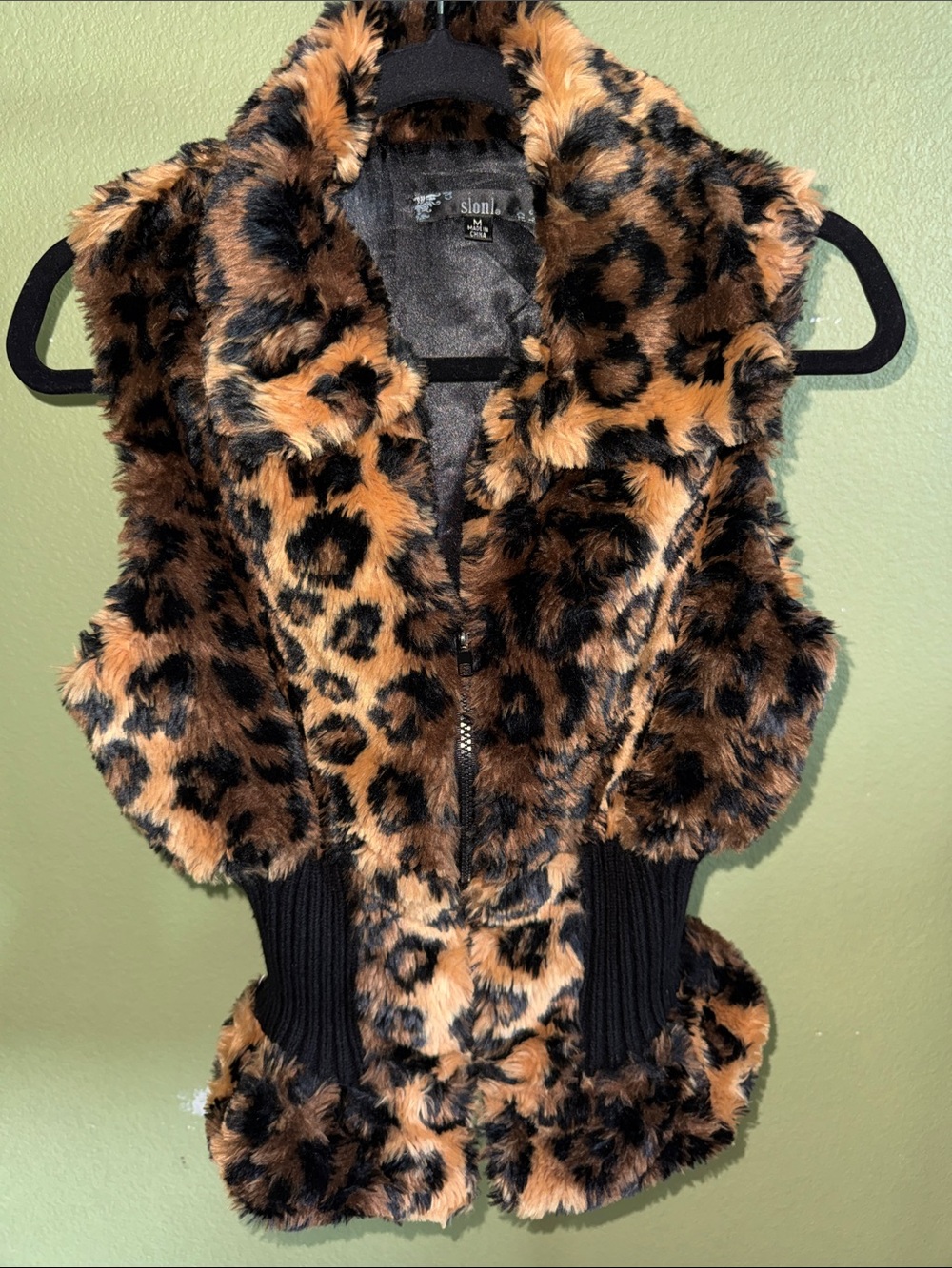 Faux Fur Leopard Print Vest - Brown